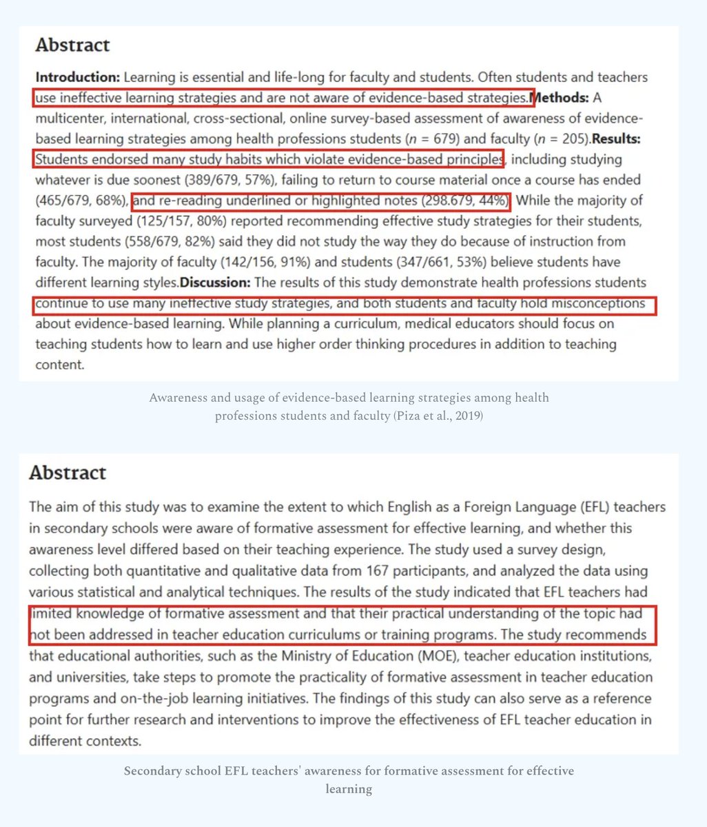 shaedapk's tweet photo. Unfortunately many teachers (and thus students) have no clue on what effective studying looks like (see last pic)

Borderline criminal when you actually think about it. Instead there's hours every day wasted on fluff techniques that barely move the needle but feel effective.

Where else can you find a legitimate 2-3x increase in A-grades from 1 oft-disregarded method? 

https://t.co/FvyTCVNQTh