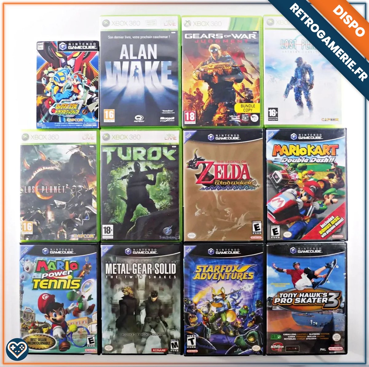 Retrogamerie's tweet image. 🆕 Nouvel arrivage !

#GameCube
- Rockman Exe Transmission 🇯🇵
- Metal Gear Solid : The Twin Snakes 🇺🇸
- The Legend of Zelda : The Wind Waker 🇺🇸
- StarFox Adventures 🇺🇸
- Mario Kart Double Dash!! 🇺🇸
- Mario Power Tennis 🇨🇦
- Tony Hawk's Pro Skater 3 🇫🇷

#Xbox360 🇫🇷
- Turok
- Alan