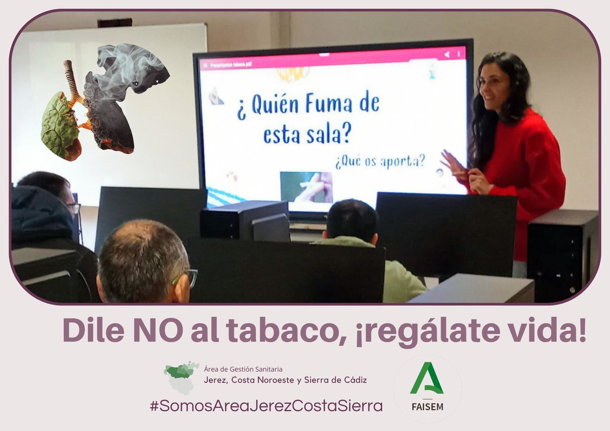 ags_nortecadiz's tweet image. ❗️Regálate vida!❗️ Dile NO AL TABACO🚭
Promover la salud desde la educación y la prevención

👩‍⚕️Sesión impartida por Regla Moreno, Especialista en Enfermería Familiar y Comunitaria CS Jerez Sur en colaboración con #FAISEM

#SomosAreaJerezCostaSierra  #StopTabaco