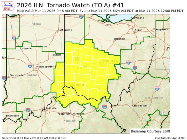 NWSILN's tweet photo. The Tornado Watch has been expanded to all of our forecast area until 12 PM. https://t.co/BGhSqaGB8P