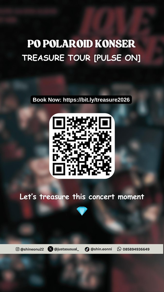 ✨Calling All Teume🩵
Are you ready to bring the concert vibes home?
Get your very own polaroid moment at 2026 Treasure Tour [PULSE ON] in Jakarta🩵
BOOK NOW :
📸 FOR POLAROID WITH FRAME 
📸 FOR POLAROID KEYCHAIN
➡️ bit.ly/treasure2026
 
More info dm me💗💗
#treasure #teume
