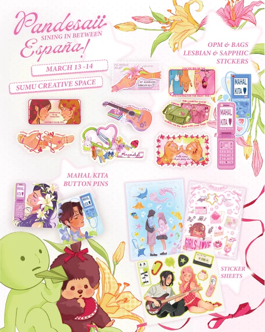 Finally boothing at españa !! ✿ 
will be bringing lesbian &amp; #wlw merch with me !! 
kita kits sa mga tiga UBelt

⟢ sumu creatives space, españa 
⟢ march 13-14 | 1pm - 8pm 
