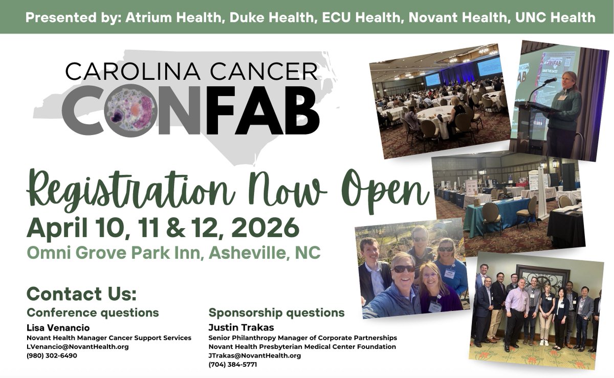 UNC_Lineberger's tweet photo. Join oncologists, hematologists, and allied cancer clinicians from North Carolina’s highly regarded cancer treatment programs April 10-12! Registration available below ⬇️ https://t.co/hm5710gJPz https://t.co/ZfbouHMFHk
