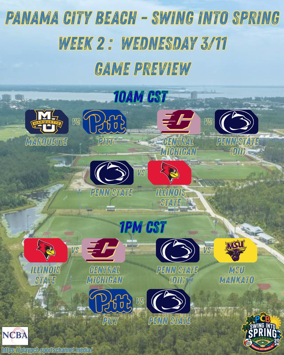 SIS_NCBA_NCSA's tweet photo. We've got a light slate of games today featuring 6 DI teams and 1 D2 team โพ๐ด
Watch it live:
๐ฅ https://t.co/Dbr159ISXi
#NCBA #ClubBaseball #SwingIntoSpring #PanamaCityBeach #SpringTraining https://t.co/E0pDK6dJKm