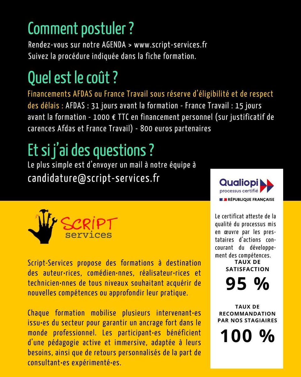 Et si votre scénario était… un roman ?
Apprenez à transformer votre scénario en récit littéraire, avec Sandrine Roudeix.
📅 22 mai → 10 juillet 2026 (visioconférence)
⚠️ Deadline AFDAS : 10 avril

#formation #scenariste #ecriture

Lien : buff.ly/y78UBRZ
