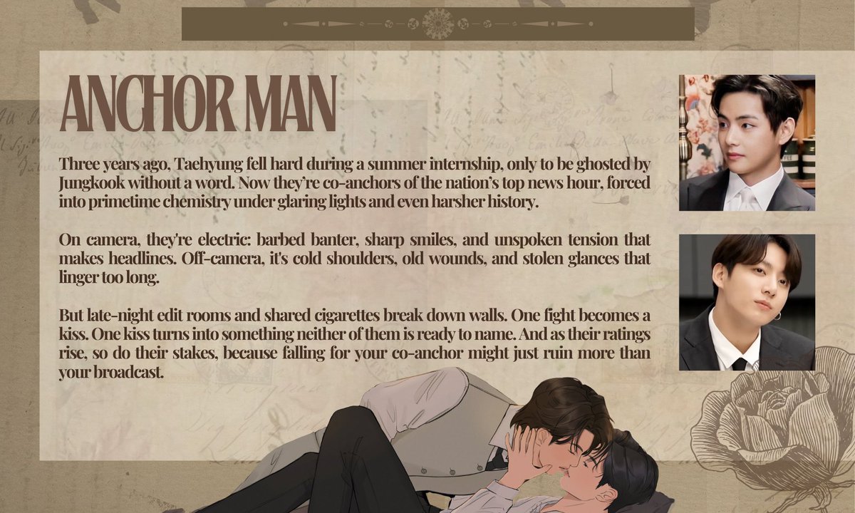 vkookficrec's tweet photo. ₊˚ ✧ Anchor Men ; #taekookau #vkookfest ✧ ₊˚

⋆ News Anchors TK
⋆ 25k, ongoing
⋆ Lovers to Rivals to Lovers
⋆ Ghosted Past
⋆ Second Chances

🔗: https://t.co/5CXxIzE1Zd https://t.co/nBLVNAbhb8