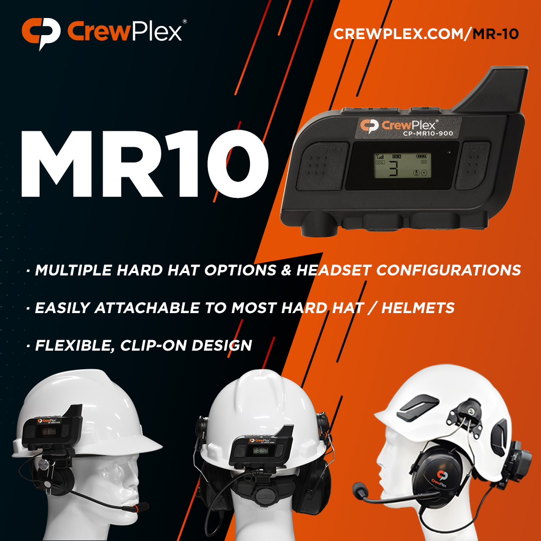 CrewPlex's tweet photo. With multiple hard hat options and headset configurations, the MR10 is ready for the most challenging environments. When noise is a factor, let the MR10 deliver the clear, dependable communication your crew needs on the job site. #MR10 #DefeatNoise #HandsFree https://t.co/87zs6Wugos