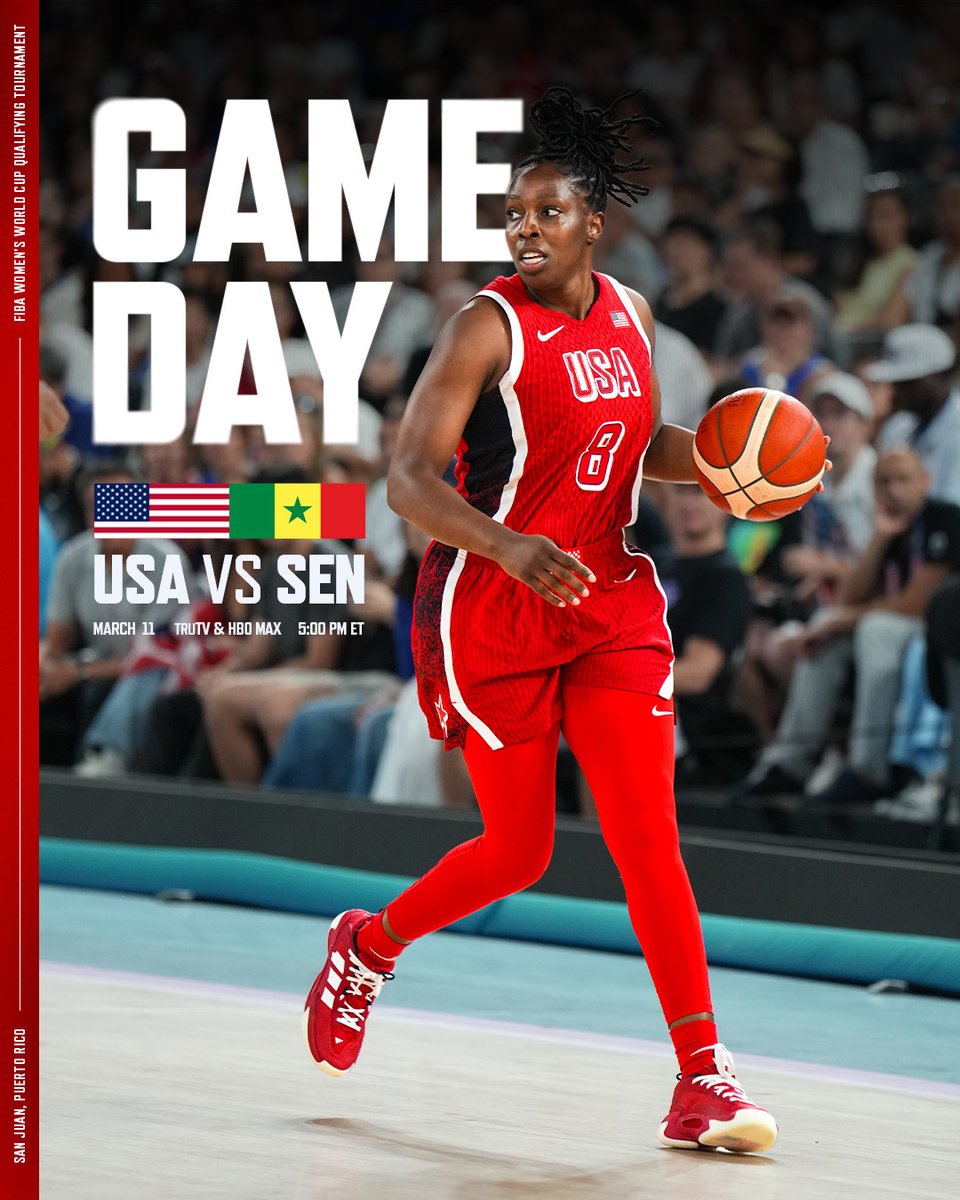IT'S GAMEDAY 🙌

🇺🇸 #USABWNT vs 🇸🇳 Senegal

5 pm ET/2 pm PT
📍 Coliseo de Puerto Rico 🇵🇷

📺 truTV &amp; HBO Max
#FIBAWWC