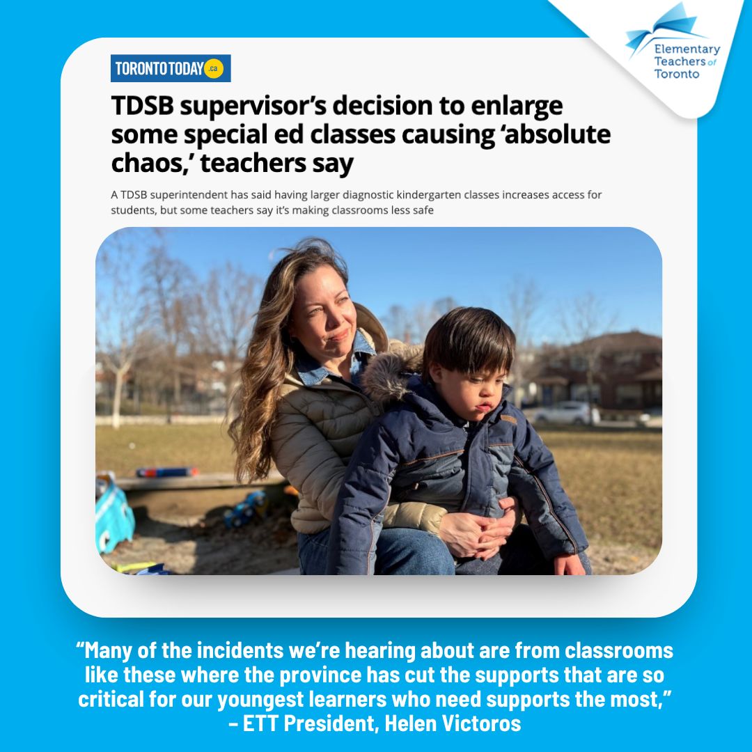 “Many of the incidents we’re hearing about are from classrooms like these where the province has cut the supports that are so critical for our youngest learners who need supports the most,” said Helen Victoros, president of ETT

torontotoday.ca/local/educatio…
