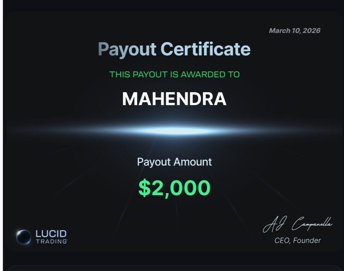 mahendrafx29's tweet photo. $1785   PAYOUT APPROVED FROM LUCID 

Breached 15 futures accounts before getting this payout. 
Got kicked out from job , so i had to borrow money and purchased one 50k lucid flex acc
And here we are 🫣

All glory to God 

Thanks @TradingLucid &amp; @ajtradinglucid https://t.co/l5n279Ym7e