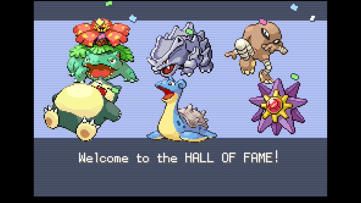AlexSerranoOD's tweet photo. What a playthrough. Took forever using 8 different teams through all 8 badges, but worth it in the end to experience my first ever Pokémon game again. 

Least Valuable gotta be Rhyhorn, with MVPs being Venusaur, Starmie, + Lapras one-shotting Dragonite. National Dex update soon👀 https://t.co/BC478CF91N