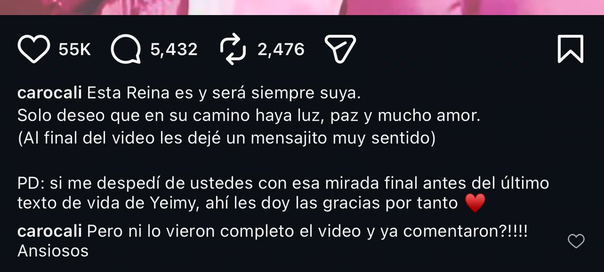 El mensaje de despedida de Carol en IG! Soy lágrimas 😭😭 
#LaReinaDelFlow3