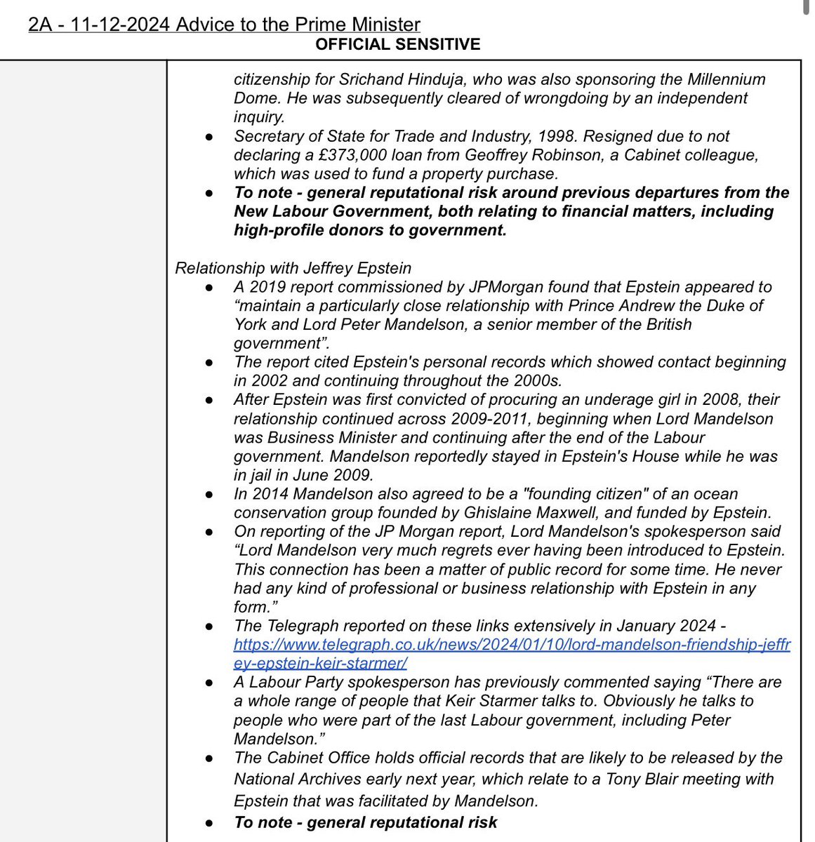 🚨 Wow.

The Mandelson files are up.

They prove Starmer WAS advised and warned about Mandelson’s appalling friendship with Epstein.

Starmer appointed him anyway.

Starmer lied.

Starmer must resign.