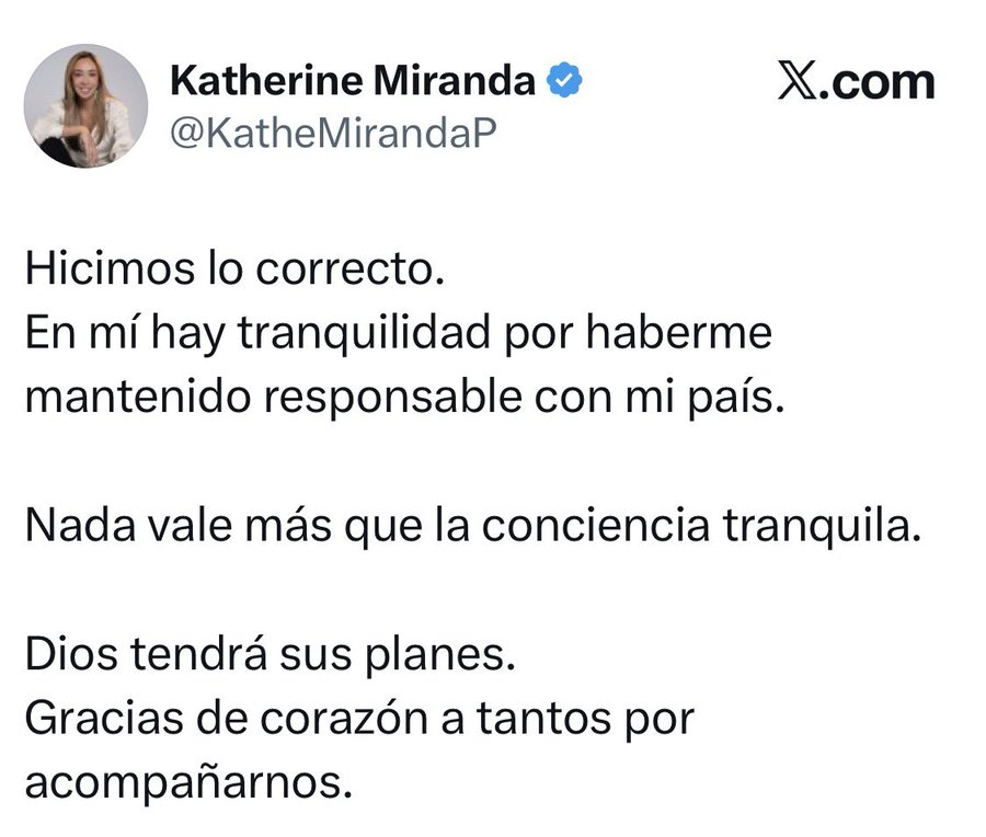 Hicimos lo correcto.

La sacamos del Congreso.

Gracias Dios por ayudarnos con este plan.
