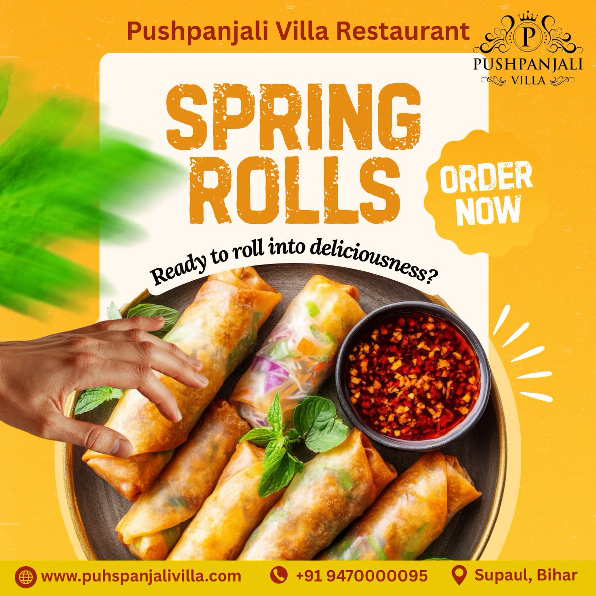 Pushpanjalivila's tweet image. Crispy on the outside, fresh and flavorful on the inside — the perfect bite of happiness! 🌯✨
Enjoy delicious Spring Rolls at Pushpanjali Villa Restaurant  😋
📍 Supaul, Bihar
📞 +91 9470000095
#SpringRolls #FoodLovers #PushpanjaliVilla #RestaurantSpecial #TasteTheFlavor