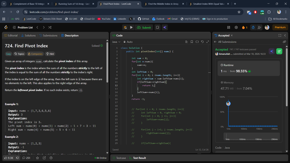 beingbashar06's tweet photo. #Day81 of #100DaysOfCodeChallenge

Focused on array traversal and prefix-sum style problems today.

• Complement of Base 10 Integer
• Running Sum of 1D Array
• Find Pivot Index
• Find the Middle Index in Array
• Smallest Index With Equal Value

Day 81 done ✅

#LeetCode #DSA https://t.co/KOZMAldhRb