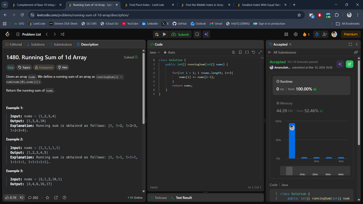 beingbashar06's tweet photo. #Day81 of #100DaysOfCodeChallenge

Focused on array traversal and prefix-sum style problems today.

• Complement of Base 10 Integer
• Running Sum of 1D Array
• Find Pivot Index
• Find the Middle Index in Array
• Smallest Index With Equal Value

Day 81 done ✅

#LeetCode #DSA https://t.co/KOZMAldhRb