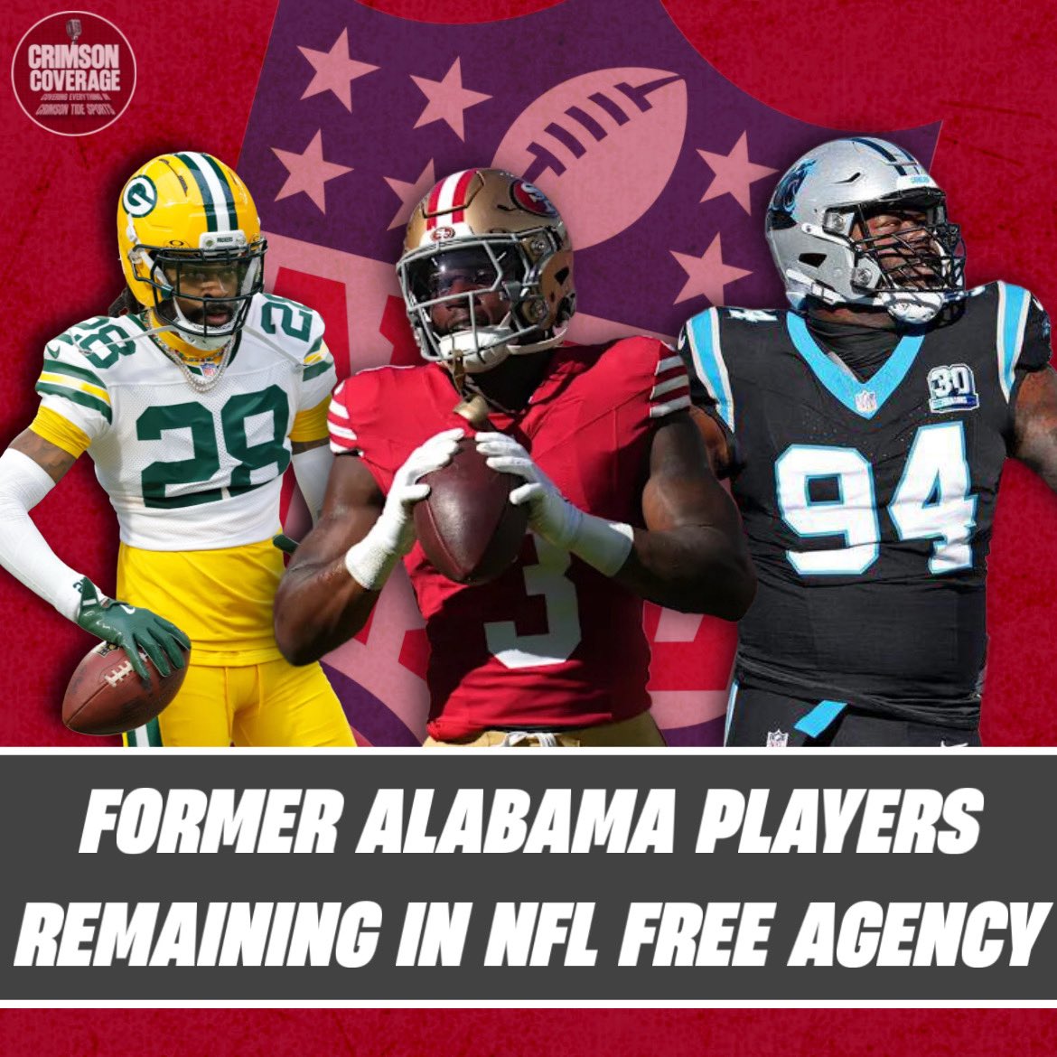 Former Alabama players remaining in NFL Free Agency:

RB Najee Harris
RB Brian Robinson Jr.
WR John Metchie III
OT Jonah Williams
OT Cam Robinson
OG Evan Neal
DL A’Shawn Robinson 
DL Da’shawn Hand
DL Jonathan Allen
DL Phil Mathis
DL Dalvin Tomlinson 
LB Anfernee Jennings
CB