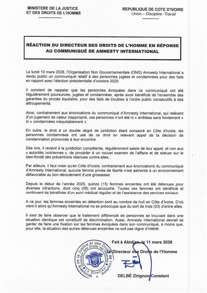 JploboKeny's tweet photo. @AmnestyWARO Abidjan, le 11 mars 2026 - #droitsdelhomme

𝐂𝐨𝐦𝐦𝐮𝐧𝐢𝐪𝐮𝐞́ 𝐝𝐮 𝐃𝐢𝐫𝐞𝐜𝐭𝐞𝐮𝐫 𝐝𝐞𝐬 𝐃𝐫𝐨𝐢𝐭𝐬 𝐝𝐞 𝐥’𝐇𝐨𝐦𝐦𝐞.

#prci #gouvci #rci #civ #LevraiSon #cicg https://t.co/8squxvxRry