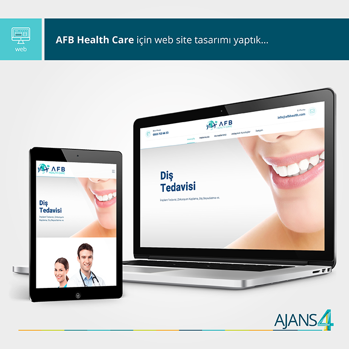 ajans4com's tweet photo. AFB Health Care için mobil uyumlu bir web sitesi hazırladık.
https://t.co/N8aTGWBIte
#webtasarım #websitetasarımı #website #webdesign #web #tasarım #design #responsive #eticaret #ecommerce #seo https://t.co/UxKccQsS7q