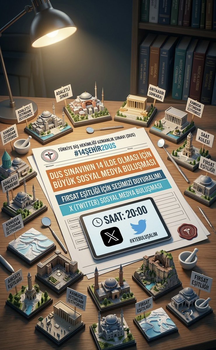 . 14 ŞEHİR 2 DUS

DUS SINAVININ 14 İLDE OLMASI İÇİN
SOSYAL MEDYA ÇALIŞMASI

TÜM MESLEKTAŞLARIMIZI
X’TE BULUŞMAYA DAVET EDİYORUZ

“SAAT: 20:00”

# 14ŞEHİR2DUS