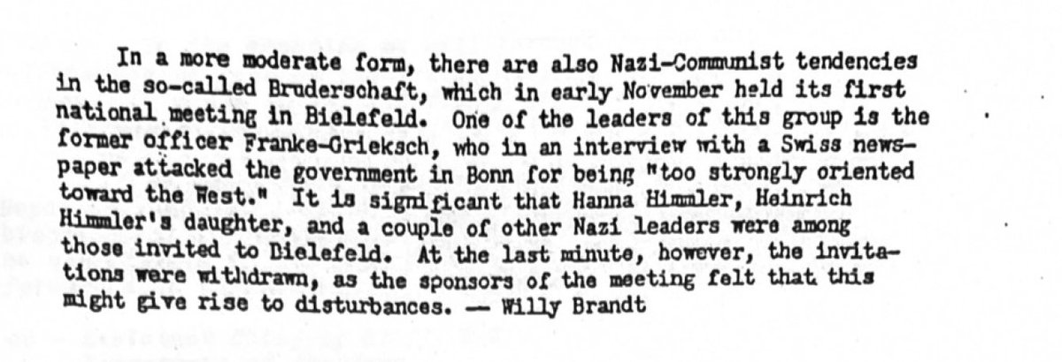 Willy Brandt, icon of postwar German history as mayor of Berlin, SPD leader, Chancellor, architect of West Germany's Ostpolitik, was a CIA asset after WWII. Here he seems to be translating a Swedish article on Nazi gatherings for the CIA in 1951, from the CIA archives