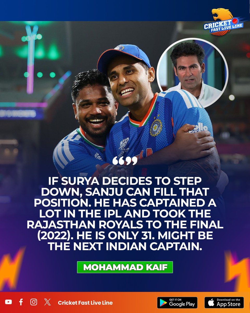 cfll_official's tweet image. Kaif thinks Sanju Samson has all the ingredients to lead the Men in Blue. With an IPL final under his belt and age on his side, the vision is clear. What do you think?👇
.
.
.
#SanjuSamson #FutureCaptain #IndiaCaptaincy #IPL2026 #MohammadKaif #IndianCricket #NextIndianCaptain