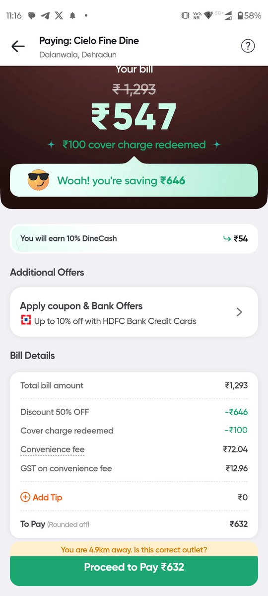 MoneyMind92's tweet photo. @SwiggyCares I want my difference amount that i have paid excess in swiggy money . Eligible for rs  661 refund. I want whole.refund in swiggy money as restaurant decline your dine in. Same i have informed to your executive on arrival. Still he convinced me to pay and we will refund in chat. https://t.co/eOTgdwJPfc