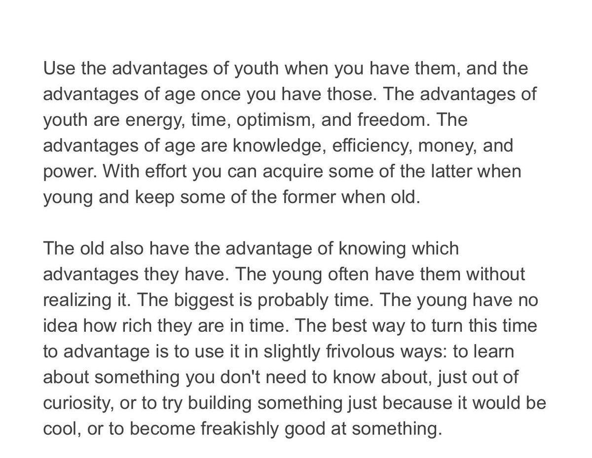 Loved this from Paul Graham. Advantages of the young &amp; advantages of age.