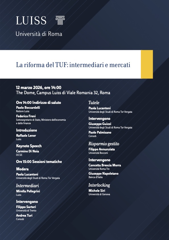 PBoccardelli's tweet photo. Domani alle 14 in @UniLUISS , un’occasione di confronto sul TUF e sulle principali direttrici di intervento in materia di intermediari, tutele, risparmio gestito e mercati.

Registrazione: https://t.co/Qf1d2Y5YNx https://t.co/wAQPK6swwy
