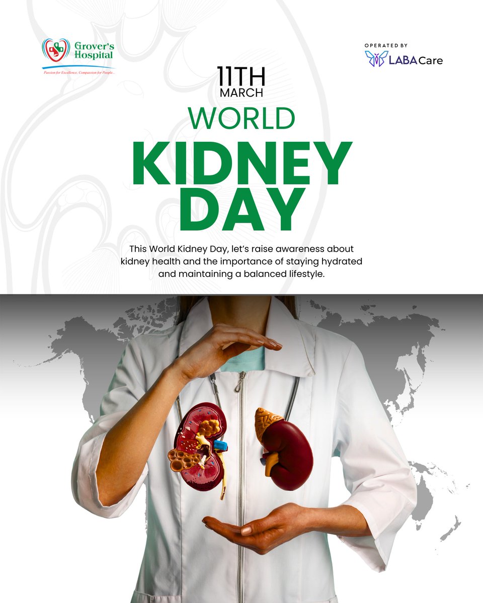 grovershospital's tweet image. Happy World Kidney Day! 🌍 Our theme this year: Kidney Health for All. Don't wait for symptoms like fatigue or swelling.

Be proactive and grab our specialized screening bundle today. Your future self will thank you.
#worldkidneyday #kidneyscreening #healthcheck #grovershospital