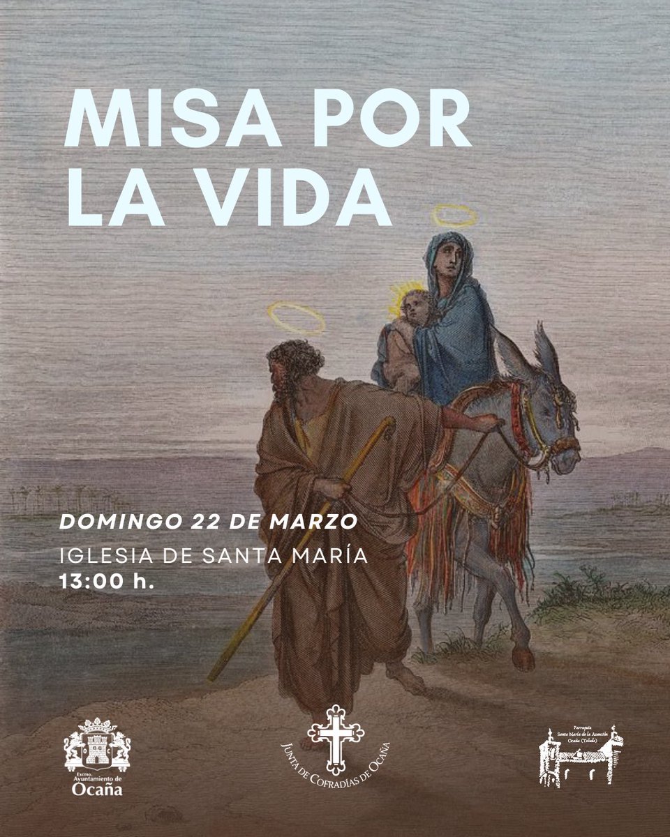 🙏 MISA POR LA VIDA

La Junta de Cofradías de Ocaña y la Parroquia os invitan a participar en la Misa por la Vida, un momento de oración y reflexión en defensa y celebración del don de la vida.

#Ocaña #MisaPorLaVida #SemanaSantaOcaña