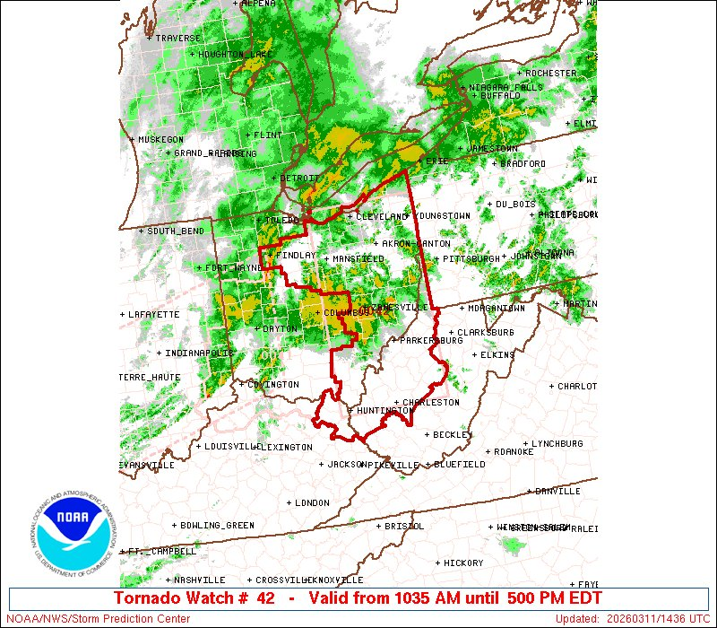 A Tornado Watch has been issued for parts of northern, central, and ...