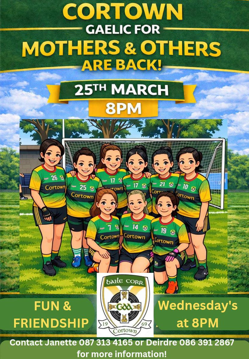 The G4M&amp;O provides an opportunity for Ladies to play Gaelic Football in a fun, non-competitive and social environment while meeting others in the area.

The girls train on Wednesday evenings and have some social events throughout the year!

See you on the 25th of March 8.00pm💚💛