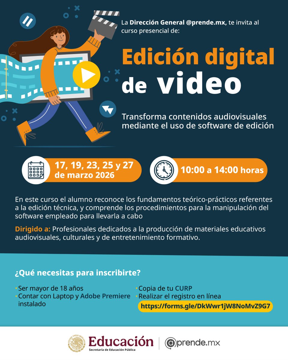 aprende_mx's tweet image. Si te interesa #aprender a editar y mejorar tus contenidos audiovisuales, este #curso es para ti. 

📅 17, 19, 23, 25 y 27 de marzo
⏰ 10:00 a. m. a 2:00 p. m.

¡No te quedes fuera y lleva tus ideas a la pantalla! 🎥💻

📌 Regístrate aquí: amx.la/RegistroCurso_…