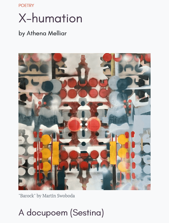 AthenaMelliar's tweet photo. “X-humation, a  docupoem” is deploying reportage about a hunger  strike taking place in Athens, Greece over the Tempi train tragedy.  My docupoem is published in the Spring '26 Issue of @tintjournal! 
https://t.co/M0L5tewvaj
#Tempi #Τέμπη #Τεμπη #poetry #poem https://t.co/TXdxbvVaf1