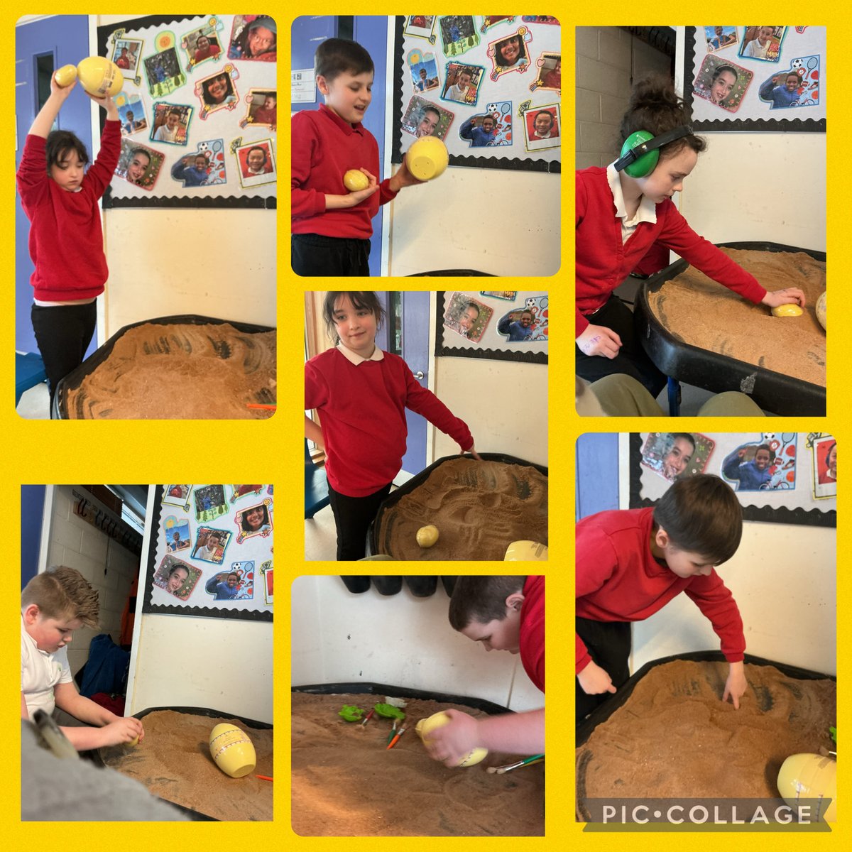 YsgolHenFelin's tweet photo. #yhfclass10 enjoyed exploring by dropping items in sand and comparing the different sized craters they produced for #yhfst https://t.co/onVB37VZBk