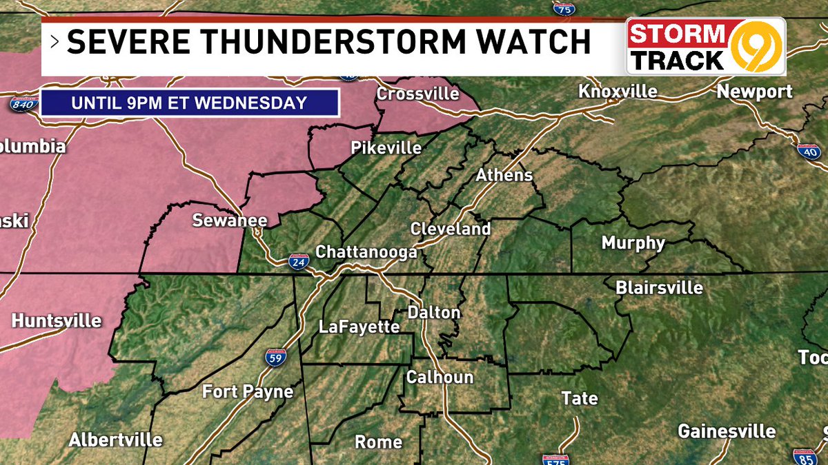 StormTrack9Dave's tweet image. Weather Alert (3/11):  Severe Thunderstorm Watch continues until 9pmET for Cumberland, Franklin, Grundy &amp;amp; Van Buren Co.

This Watch area could expand later to include more local counties as a line of storms approaches from the west.  #CHAwx #Chattanooga