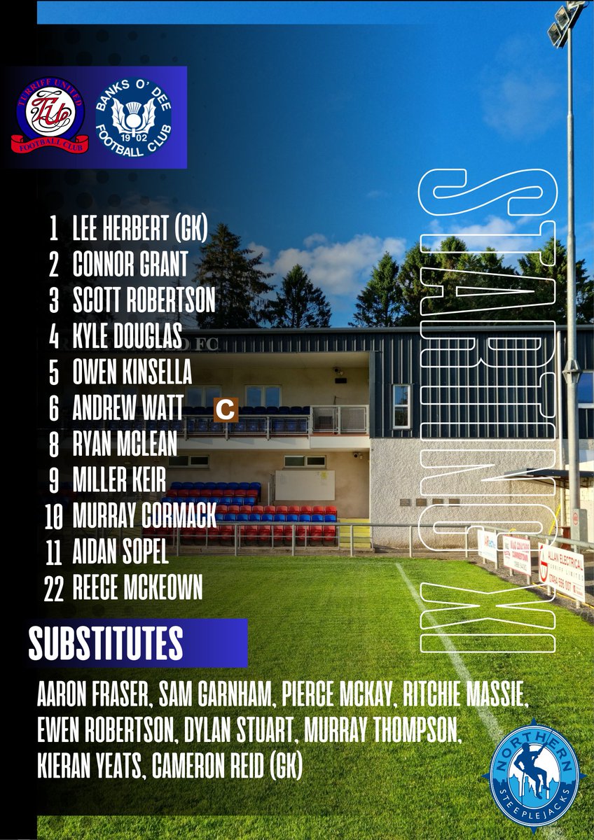 TurriffUnitedFC's tweet image. Tonights lineup⬇️

Its a first first team squad appearance for two of our under 18 lads in Aaron Fraser and Pierce McKay #development #progression #youthiskey