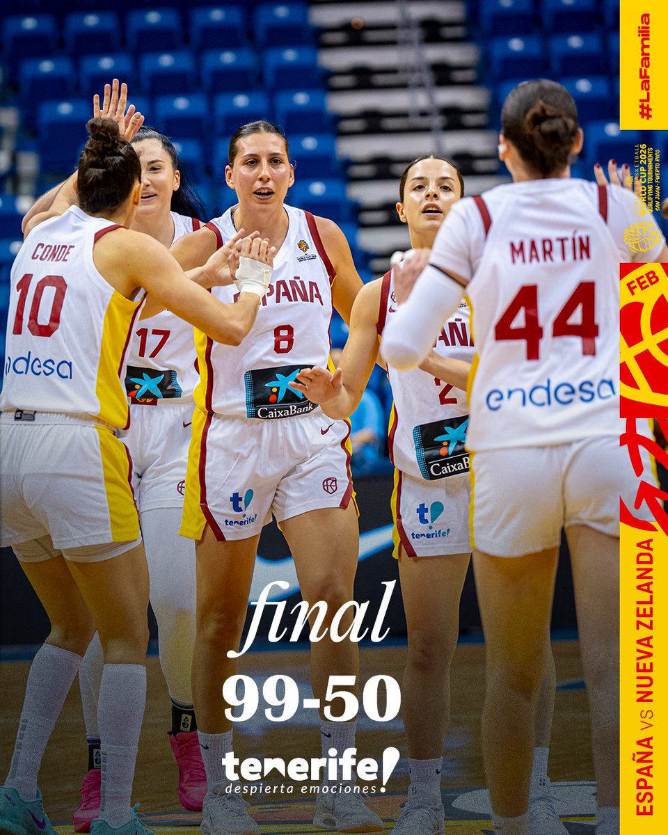 𝐕𝐈𝐂𝐓𝐎𝐑𝐈𝐀🙌 #LaFamilia se estrena a lo 𝐆𝐑𝐀𝐍𝐃𝐄 en Puerto Rico🤗 
 
🏆 Clasificación <a href="/FIBAWWC/">FIBA Women's Basketball World Cup</a>
🇪🇸🆚🇳🇿
FINAL (99-50)
📺 <a href="/teledeporte/">Teledeporte</a>

#FIBAWWC |  #SomosEquipo