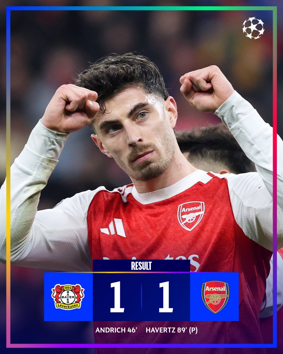 Havertz scores a late penalty to rescue a draw against his former club 🔴

#UCL