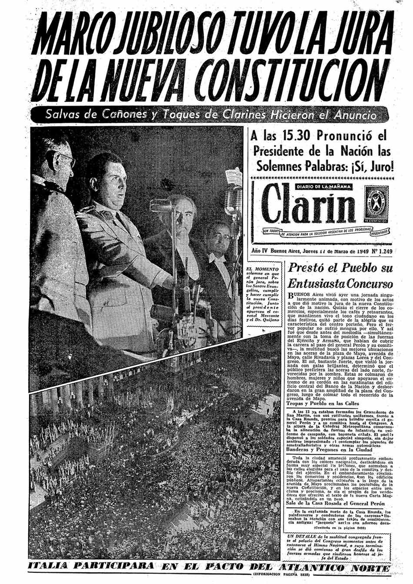 El 11 de marzo de 1949 se sancionó la reforma de la Constitución Nacional de 1853, con sus reformas de 1860, 1866 y 1898, realizada durante la primera presidencia del general Juan Domingo Perón y bajo la influencia de Arturo Sampay, considerado el ideólogo detrás de la reforma de