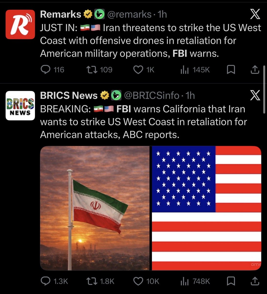 Tenocracy's tweet image. #FalseFlagAlert :
The narrative of “Iranian drones attack the U.S. coast” makes no technical sense.
Iran’s long-range drones reach about 2,000km.  
Iran is 10,000+km away from the U.S. mainland.
If drones appear off the American coast, they didn’t fly from Iran.
Ask who did that?