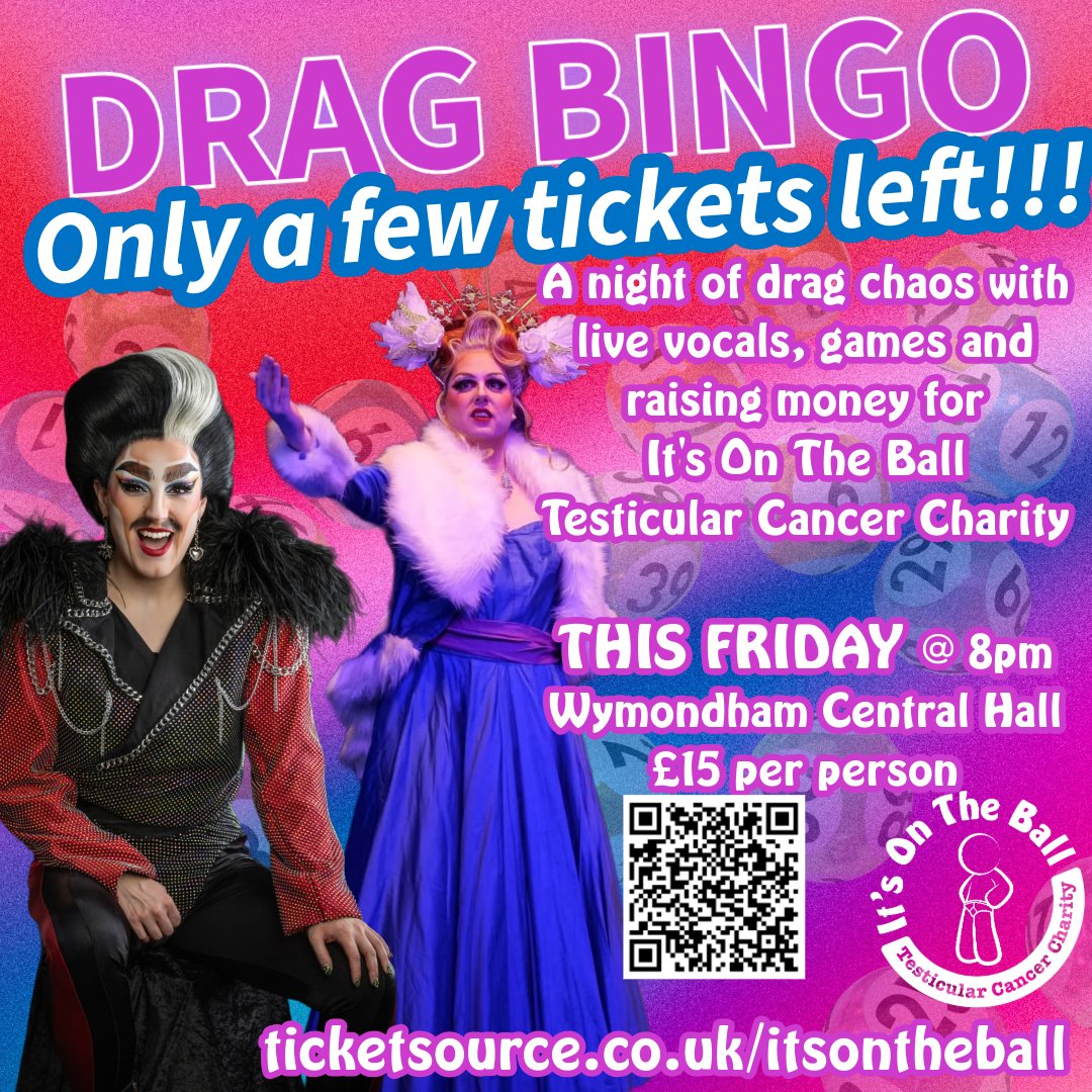Itsontheball's tweet photo. 🌟🌟Only a few tickets left for our DRAG BINGO event at Wymondham Central Hall THIS FRIDAY NIGHT. Book your tickets now before they all sell out https://t.co/gFMCGWtp0c - Bingo Book Included! Join us for an evening of LIVE Vocals 🎤, Lip-Syncs, Drag Chaos 🎭 and BINGO https://t.co/0KaLim8erQ