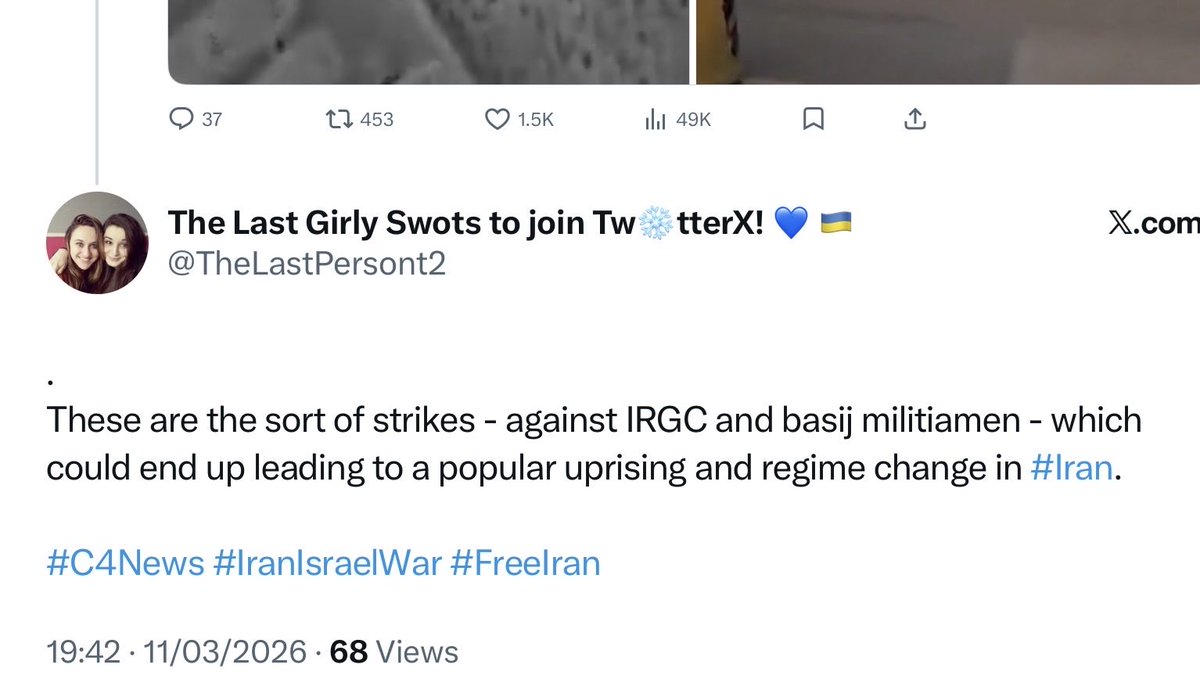 sharpeleven's tweet image. #C4News How grotesque to see people gleefully celebrating unprovoked, extreme violence against school children and civilians in Iran, because they’ve swallowed the “liberal” propaganda in their home countries.

Vile.