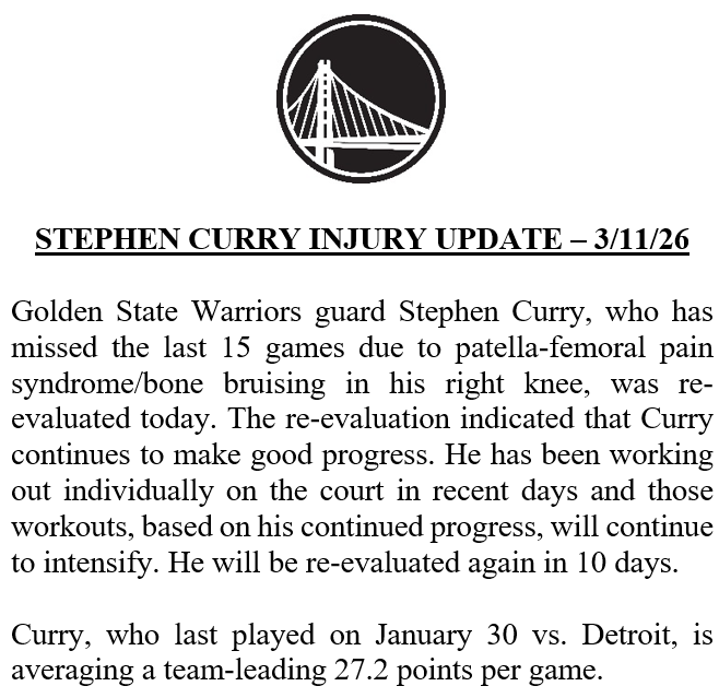 WarriorsPR's tweet photo. Stephen Curry injury update: https://t.co/1COVtE3lzV