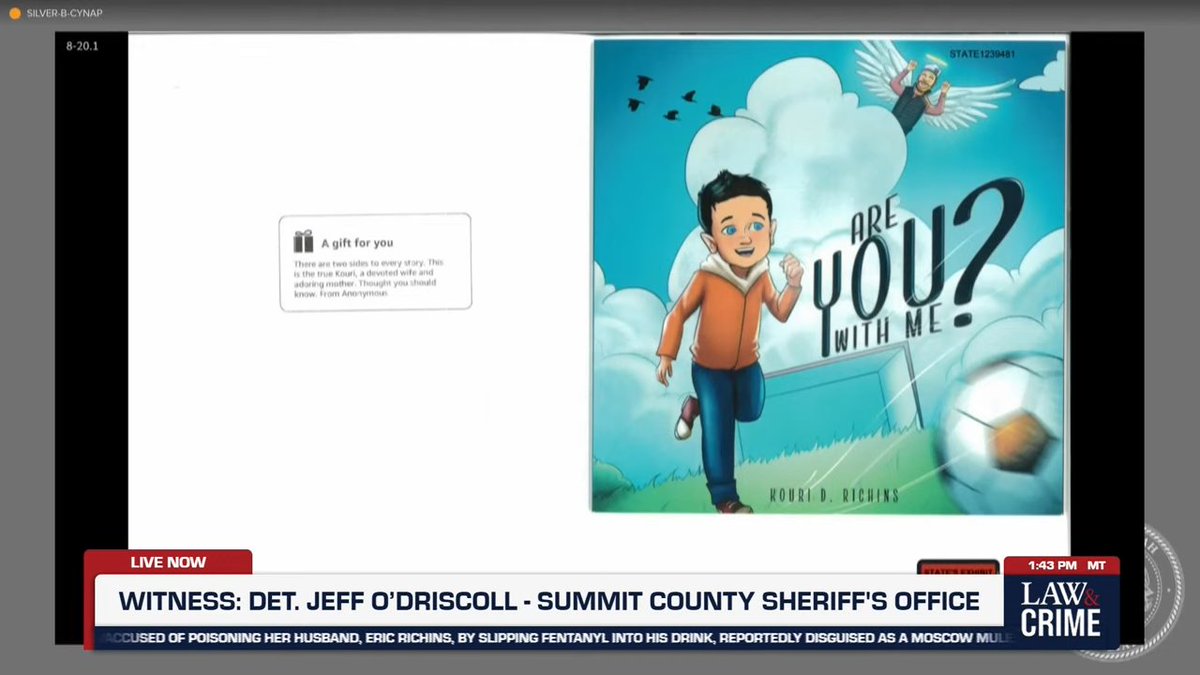 Kouri Riichins' mother anonymously sent the Summit Co. Sheriff's office a copy of Kouri Richins' grief book with a note: "There are two sides to every story. This is the true Kouri, a devoted wife and adoring mother. Thought you should know. From Anonymous,"  They sent a subpoena