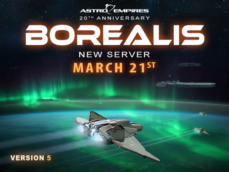 Astro_Empires's tweet photo. A new server, Borealis, launches on March 21st!

It will run version 5.0, becoming the second server with this update. v5.0 focuses on unit balance, improving underused ships and encouraging more diverse fleet compositions. https://t.co/Gp9MRFSJMa