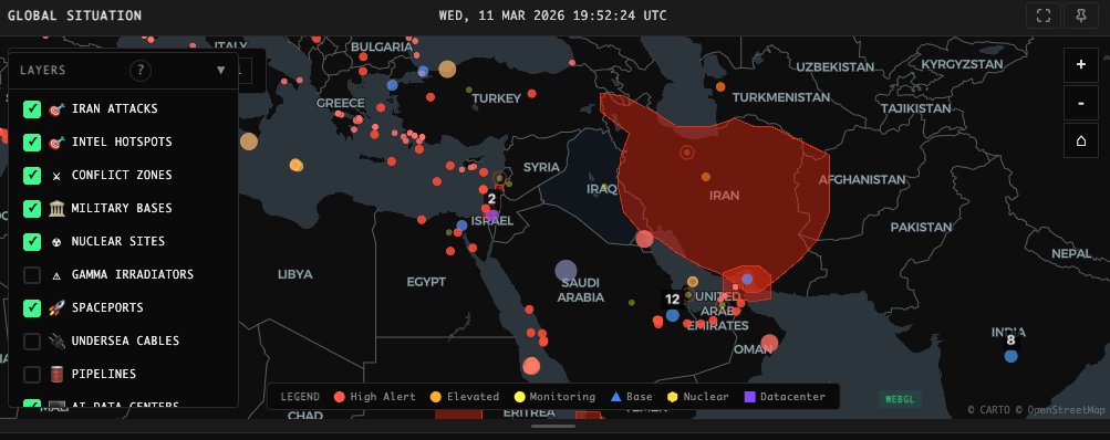 B353N's tweet photo. I built a free real-time global conflict dashboard — live map tracking military activity, nuclear sites &amp; AI threat analysis across 195 countries.

50+ OSINT sources. No sign-up, no ads.

https://t.co/eYJfGZWTiw
#OSINT #geopolitics https://t.co/IjvJMur9Th