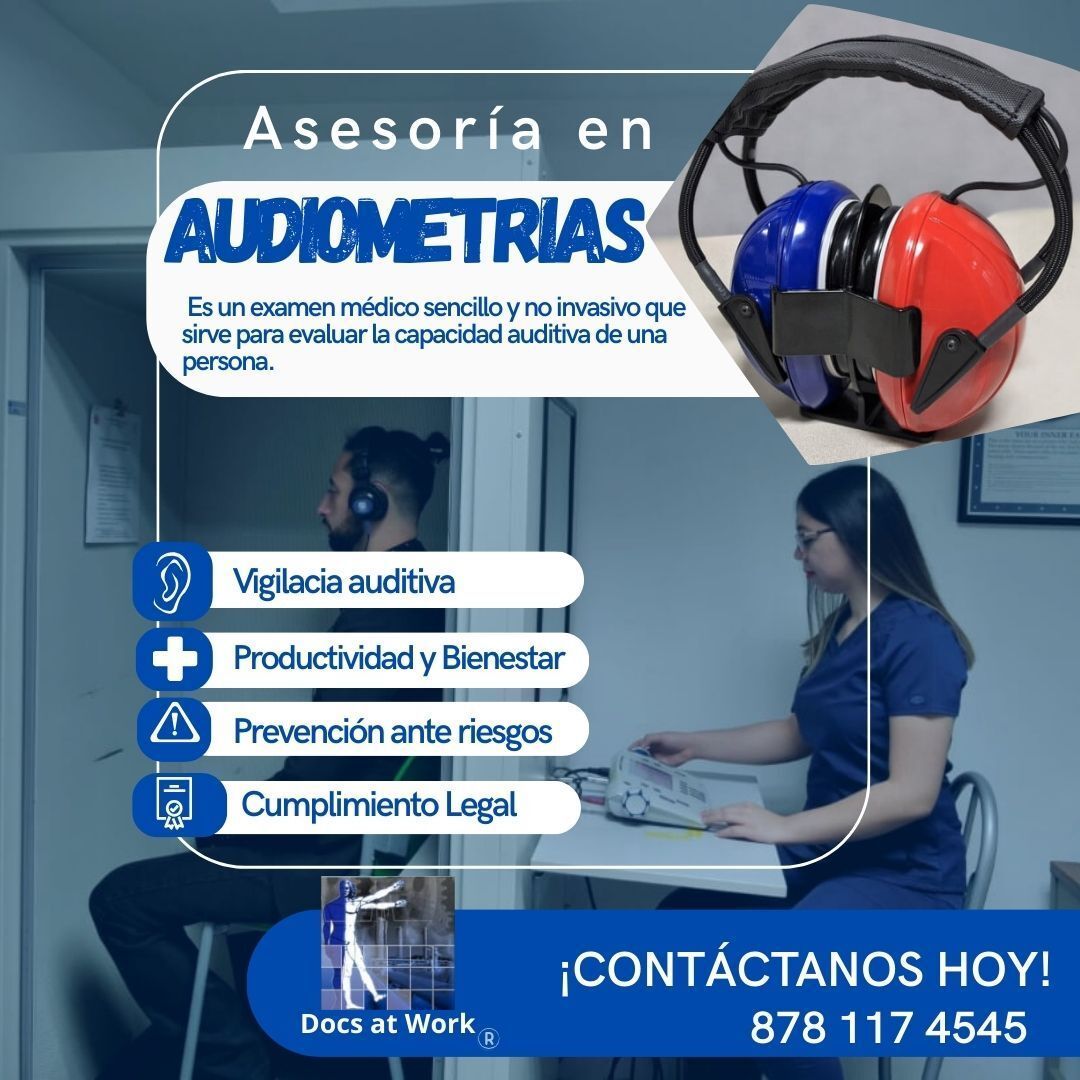 En Docs at Work te brindamos asesoría especializada en audiometrías para asegurar la salud auditiva de tus colaboradores y el cumplimiento legal de tu empresa.                                                  No dejes la prevención para después.